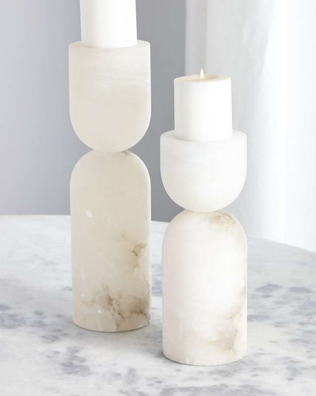 Alabaster Candle Holders, Set of 2