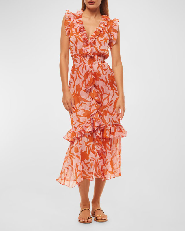 Kidada Sleeveless Ruffled V-Neck Midi Dress