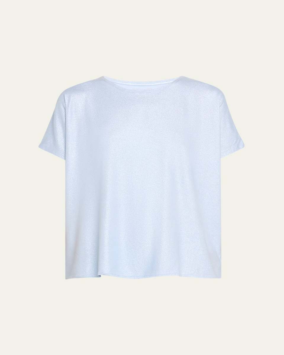 Soft Touch Metallic Cap-Sleeve Crewneck Top