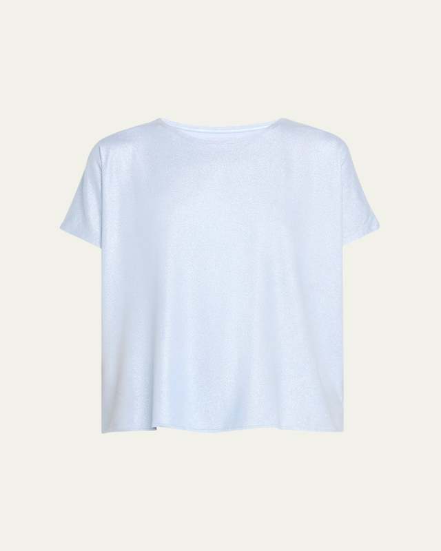 Soft Touch Metallic Cap-Sleeve Crewneck Top