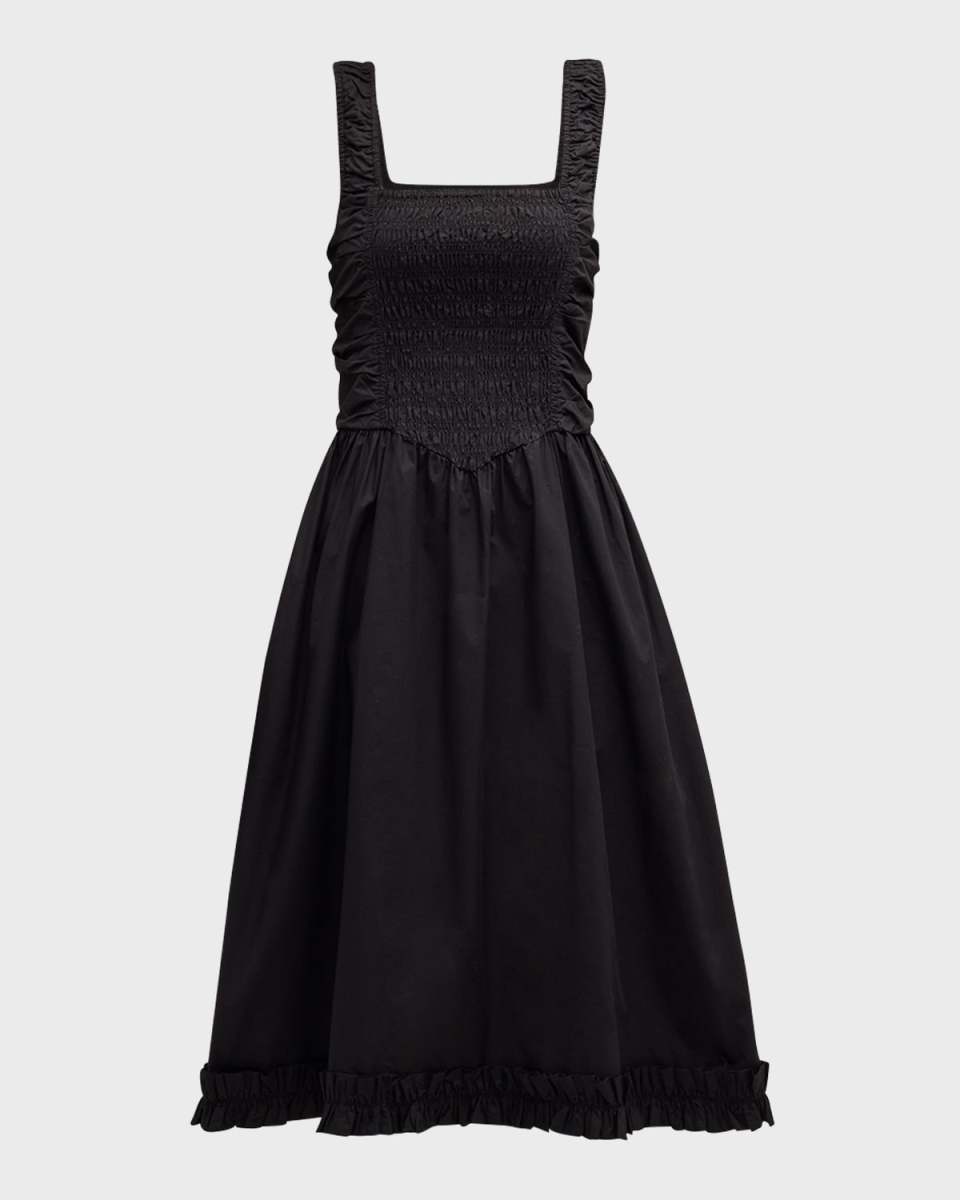Smocked Cotton-Poplin Midi Dress