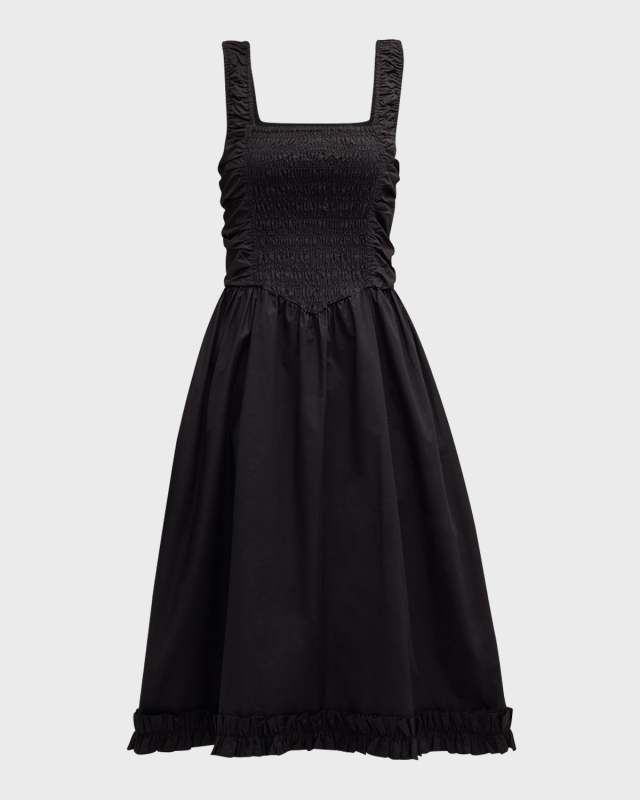 Smocked Cotton-Poplin Midi Dress