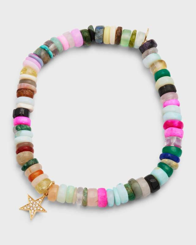 6mm Multicolor Opal and Diamond Star Bracelet