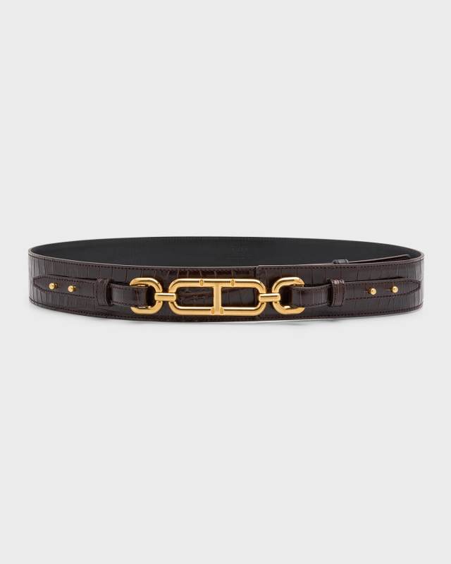 Whitney Croc Leather Waist Belt