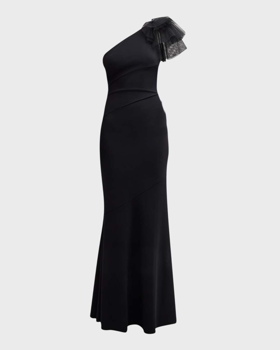 Fares One-Shoulder Ruffle Trumpet Gown