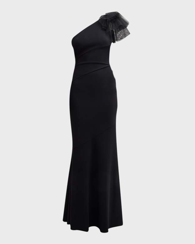 Fares One-Shoulder Ruffle Trumpet Gown