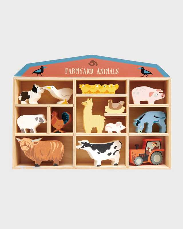 Kid's 13-Piece Farmyard Animals Toy Set w/ Display Shelf