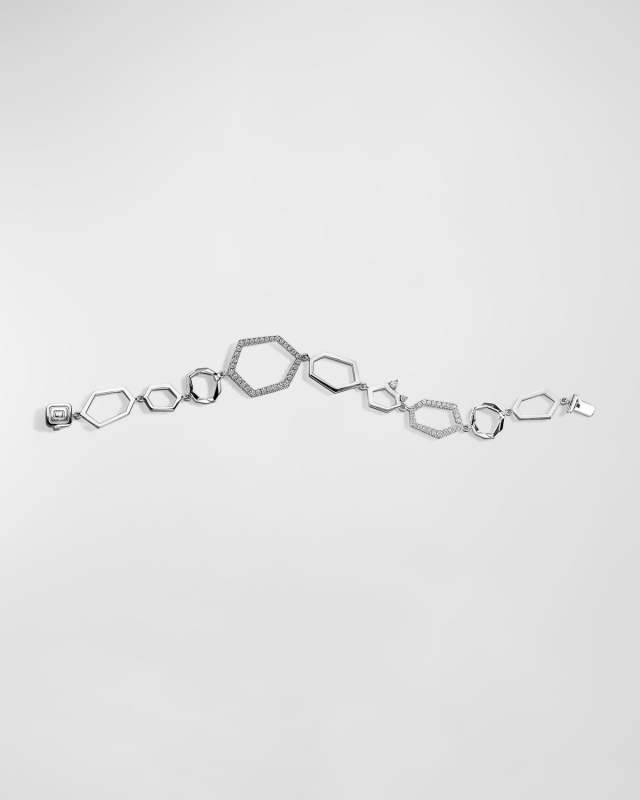 18K White Gold Jackson Multi Link Bracelet with Pave Diamonds