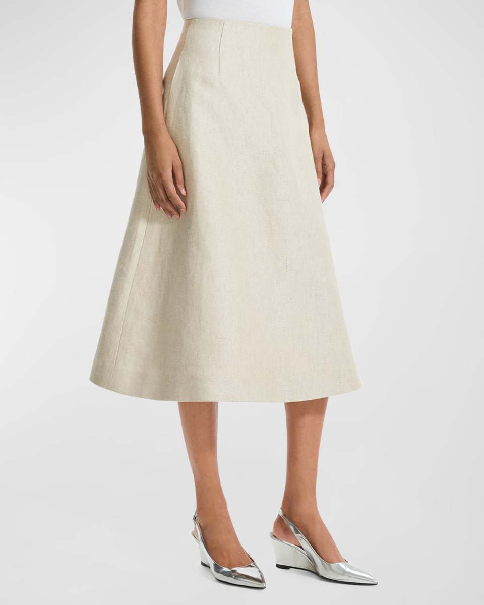 Linen Tweed Full Midi Circle Skirt