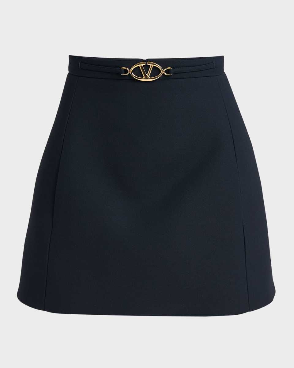 V Logo Belt Wool Mini Skirt