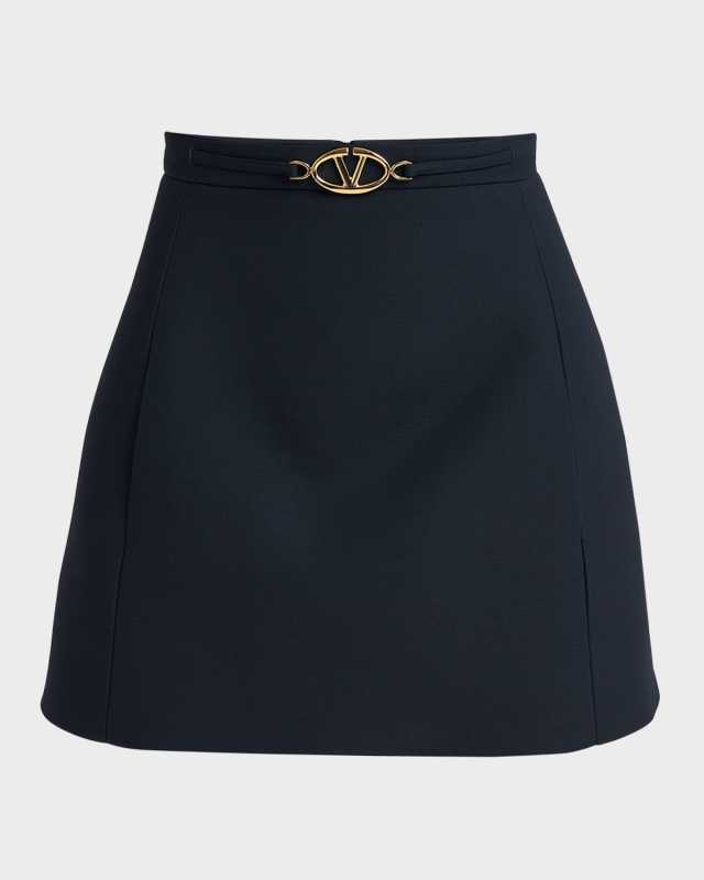 V Logo Belt Wool Mini Skirt