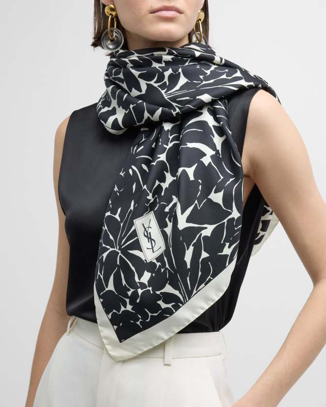 Multi-Leaves Silk Twill Square Scarf