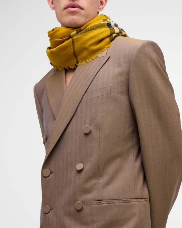 Men's Lightweight Woven Giant Check Wool Scarf