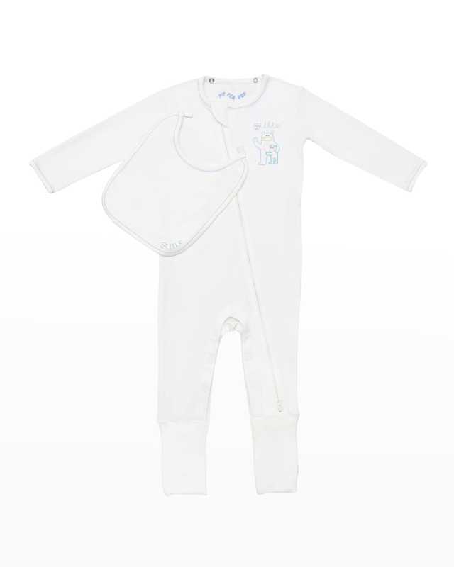 Baby's Personalized Footed Bodysuit w/ Attachable Bib, Size Newbor