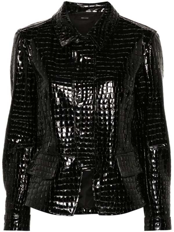 patent-finish leather jacket