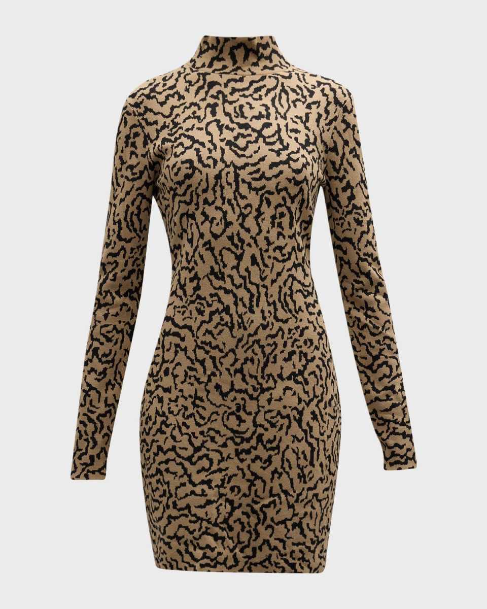 Mock-Neck Jacquard Mini Sweater Dress