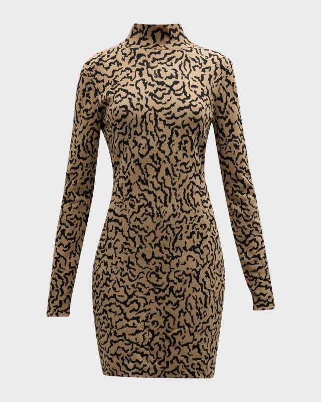 Mock-Neck Jacquard Mini Sweater Dress