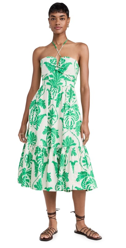 Andres Otalora Floridita Midi Dress Ivory/Green Orchid