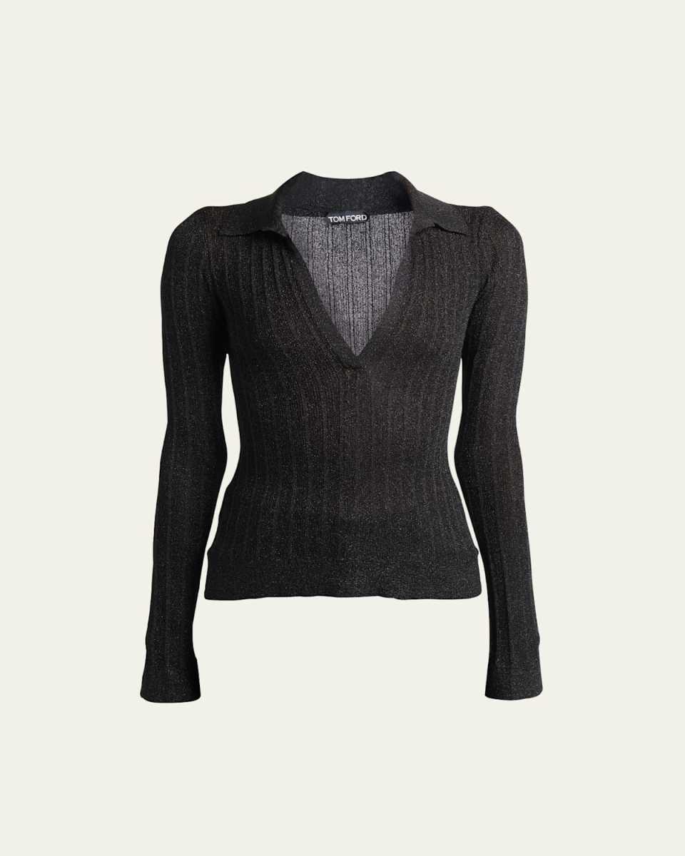 Lurex Knit Polo Sweater