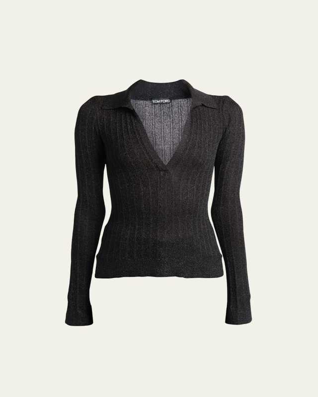 Lurex Knit Polo Sweater