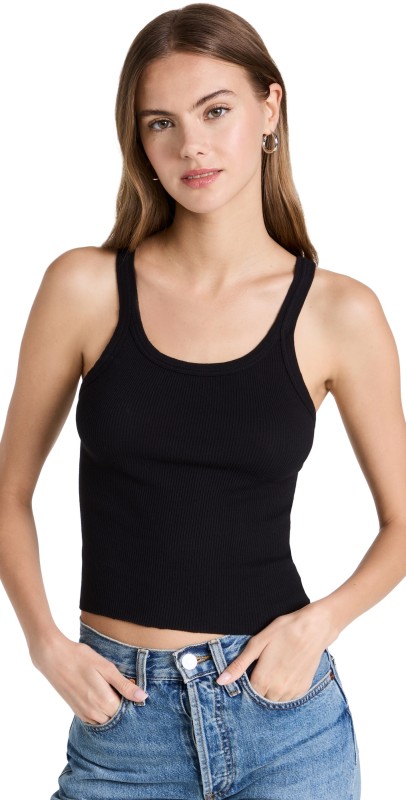 RE/DONE Cropped ribbed tank Black