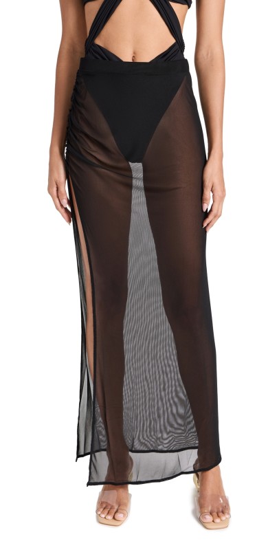 Riot Swim Roux Mesh Coverup Skirt Black