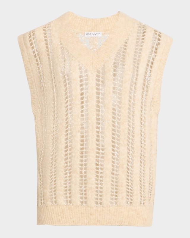 Paillette Lattice 3D Rib Knit Vest