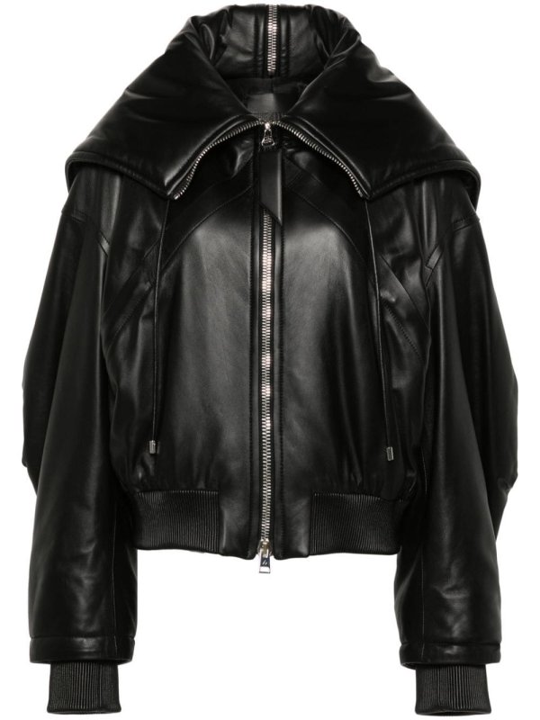 padded leather bomber jacket