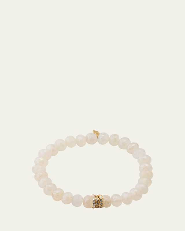 14K Yellow Gold Diamond Trio Rondelle on Champagne Chalcedony Beaded Bracelet