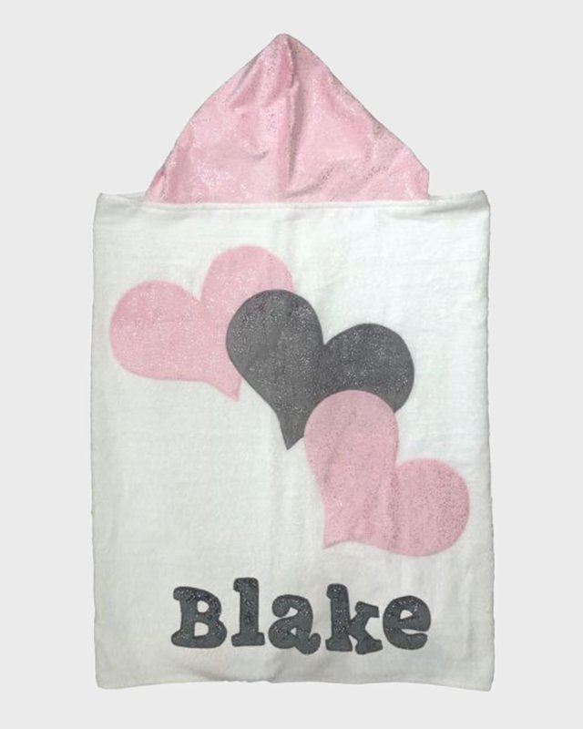 Personalized Triple Hearts Hooded Towel