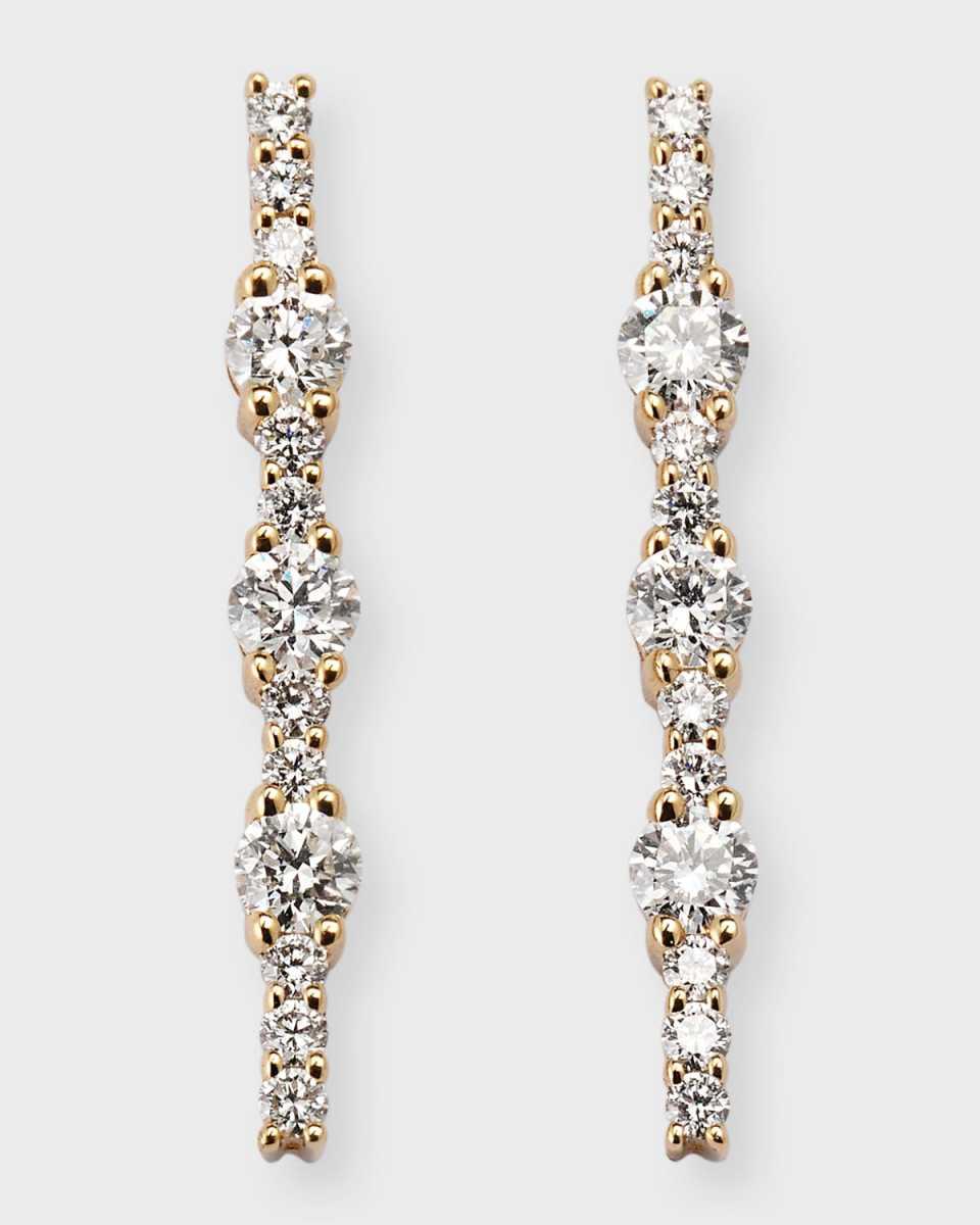 14K Yellow Gold Flawless Linear Earrings with Diamonds, 22mm