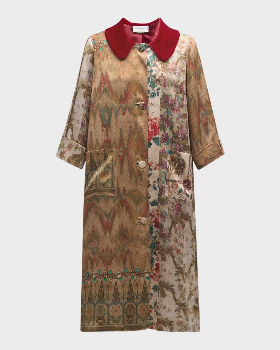 Floral-Print Silk-Viscose Coat