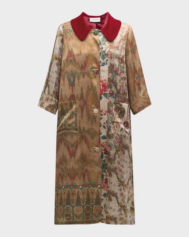 Floral-Print Silk-Viscose Coat