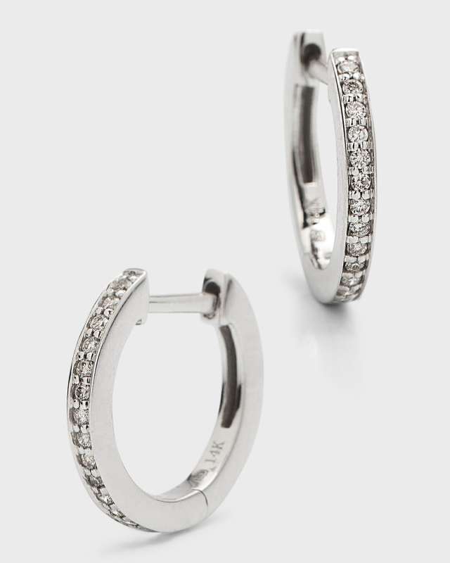 14k White Gold Diamond Huggie Hoop Earrings
