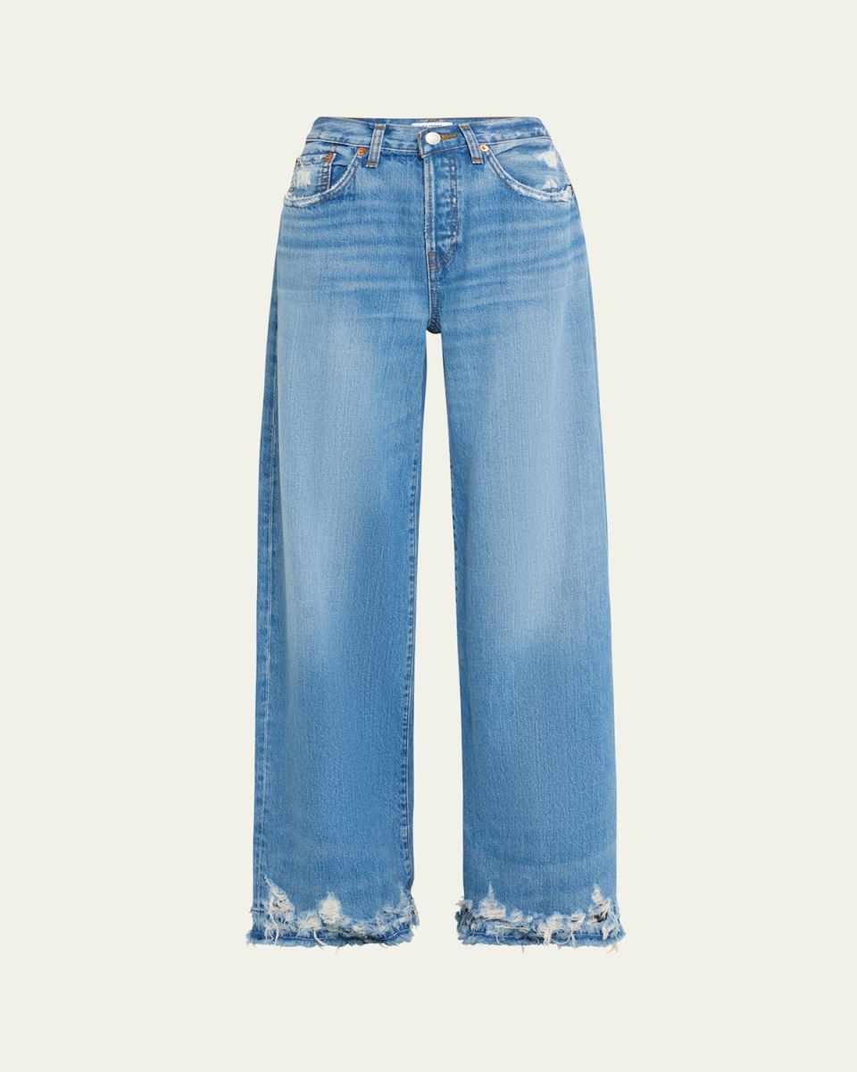 Mid-Rise Distressed Palazzo Jeans