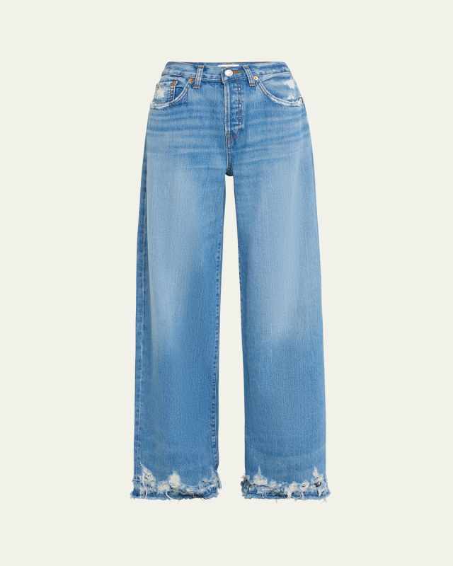 Mid-Rise Distressed Palazzo Jeans