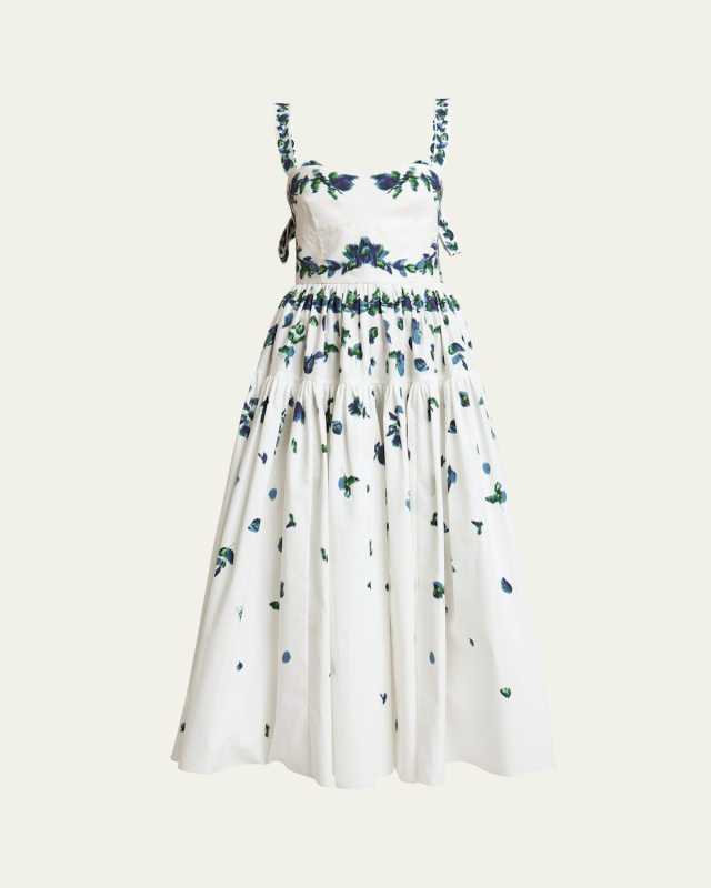 Bow-Strap Tiered Fit & Flare Midi Dress