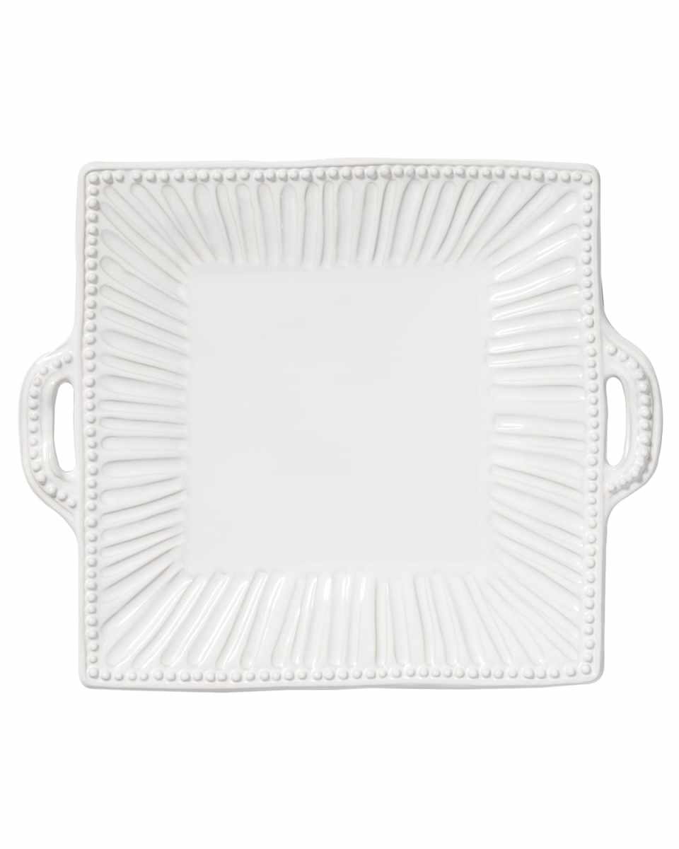 Incanto Stone Stripe Square Handled Platter, White