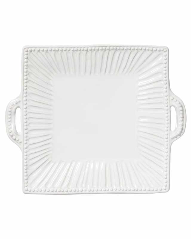Incanto Stone Stripe Square Handled Platter, White