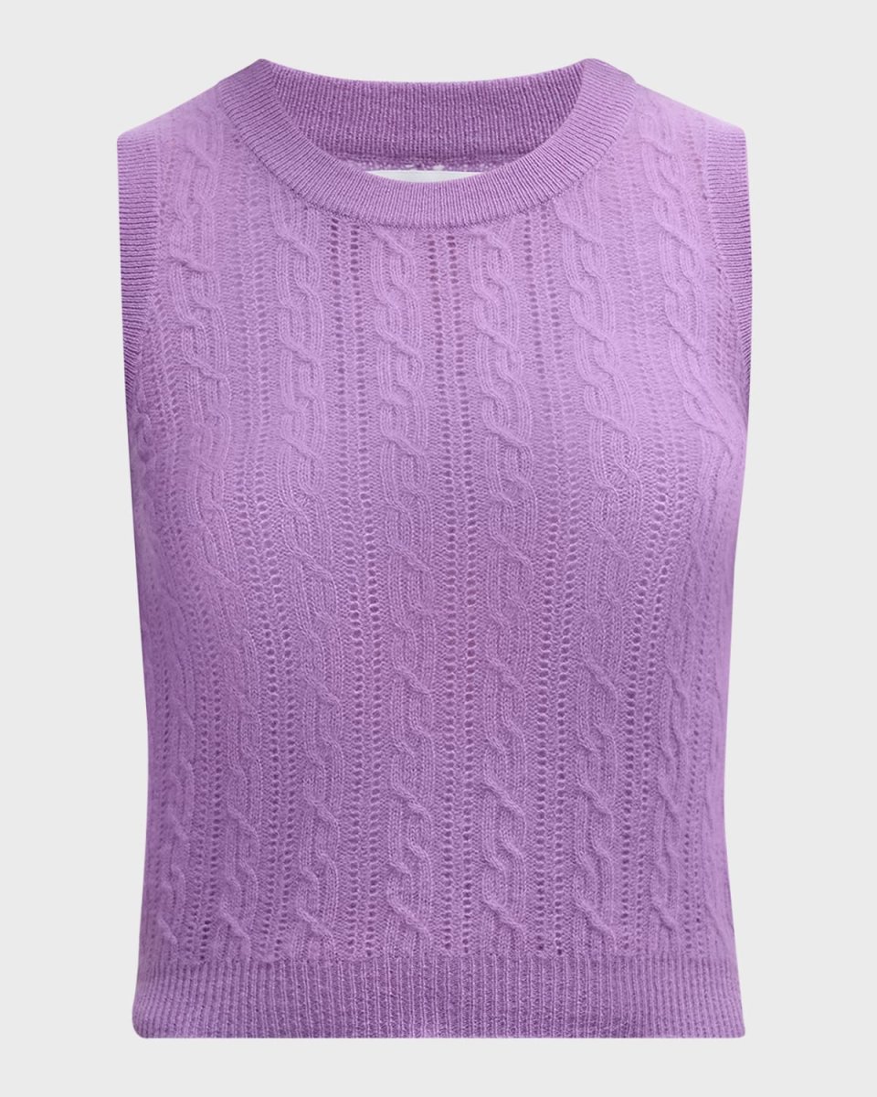 Cashmere Pointelle Cable-Knit Top