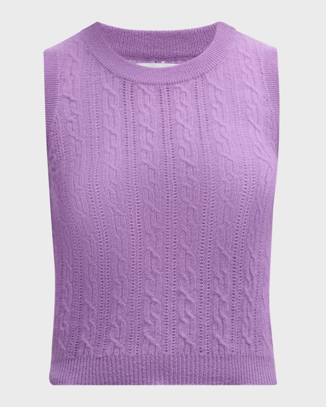 Cashmere Pointelle Cable-Knit Top