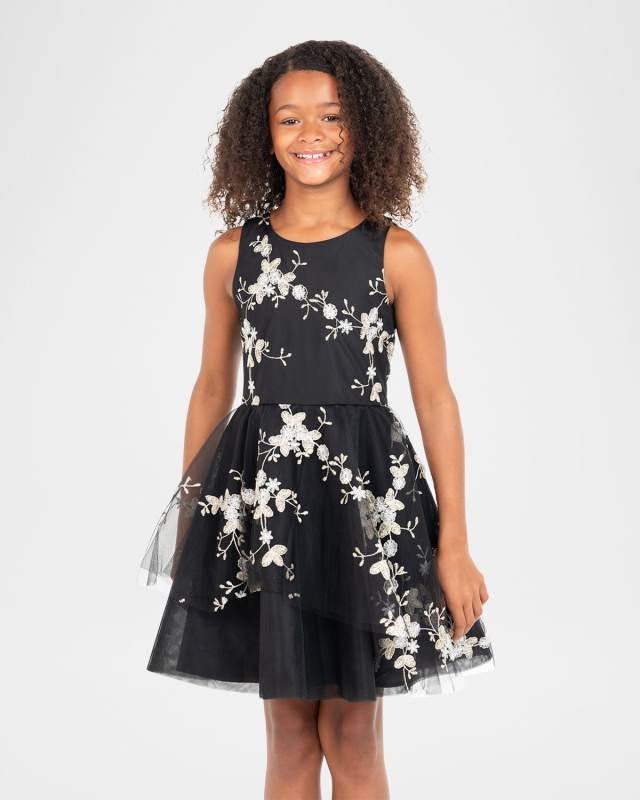 Girl's Lily Floral Embroidered Peplum Dress, Size 7-16