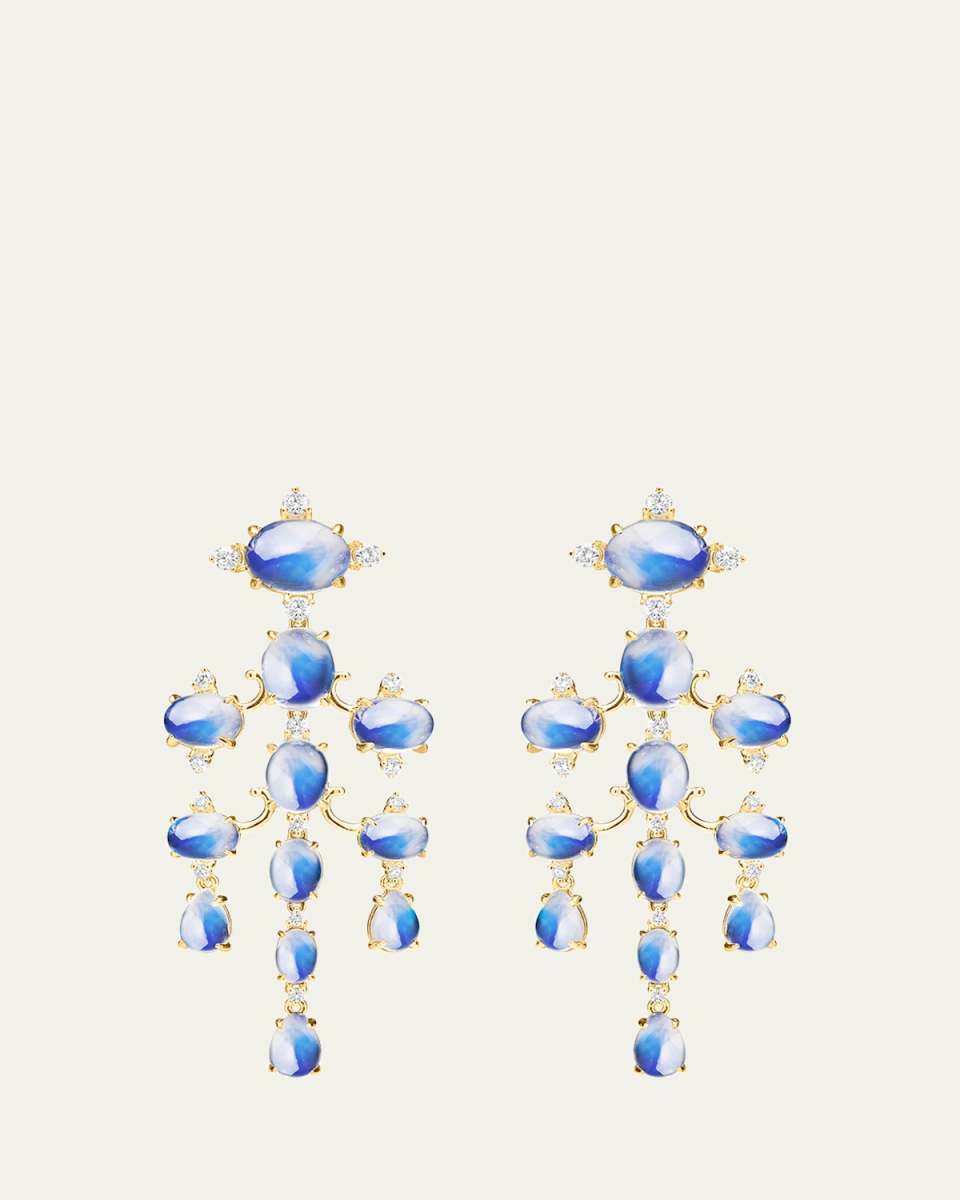 Tiered Moonstone and Diamond Chandelier Earrings