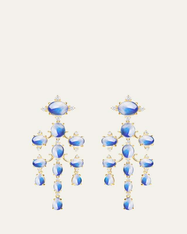 Tiered Moonstone and Diamond Chandelier Earrings