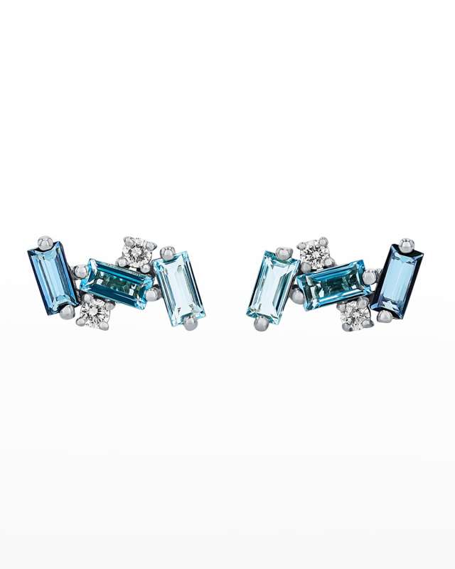 14K Nola Blue Topaz & Diamond Stud Earrings