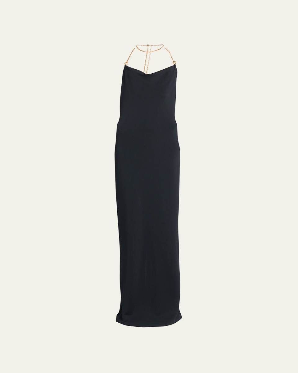 Backless Column Gown with Chain Detai