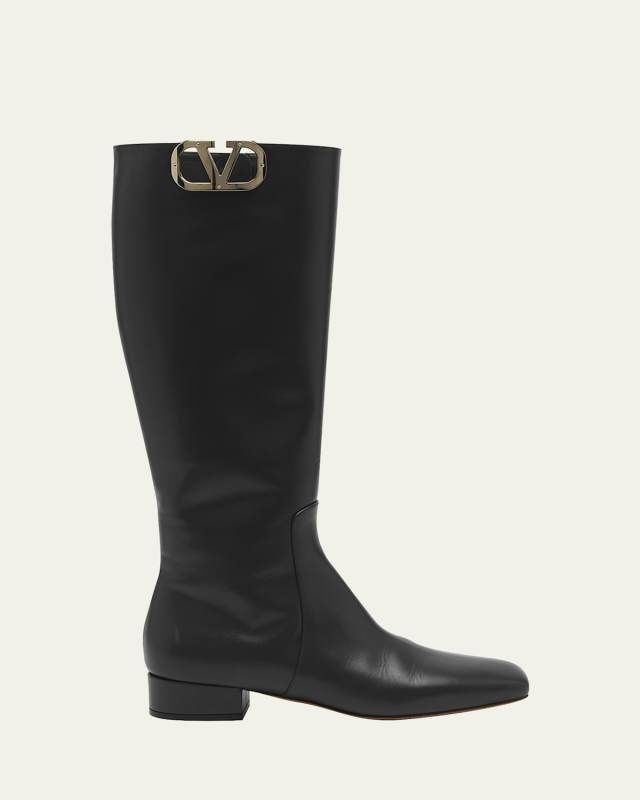 VLogo Medallion Calfskin Knee Boots