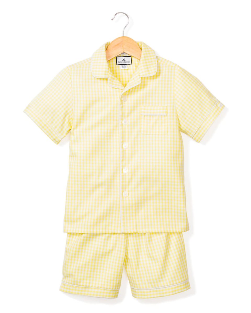 Kid's Gingham 2-Piece Pajama Shorts Set, Size 6M-14
