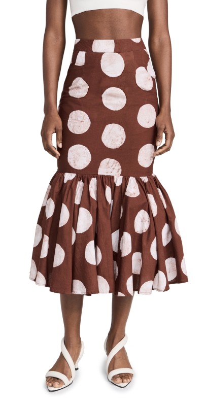 Studio 189 Cotton Ruffle Pencil Skirt Brown