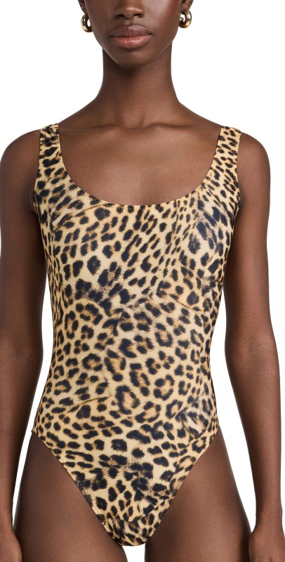 Norma Kamali Super Low Back Mio One Piece Cheetah Patch
